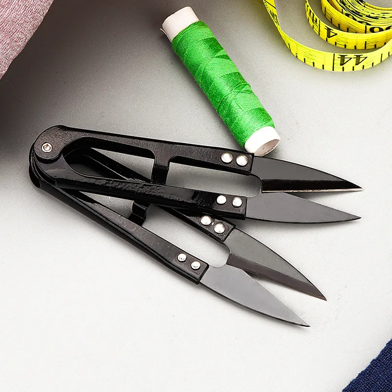 Carbon Steel U‑Shaped Yarn Scissors, Black Thread Cutter Hand Trimming Shears for Sewing DIY Craft Projects