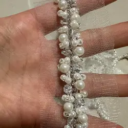 45cm White Pearl Rhinstone Beaded Lace Fabric Embroidered Lace Ribbon Trim Diamond Sewing Material Clothing Accessories Wedding