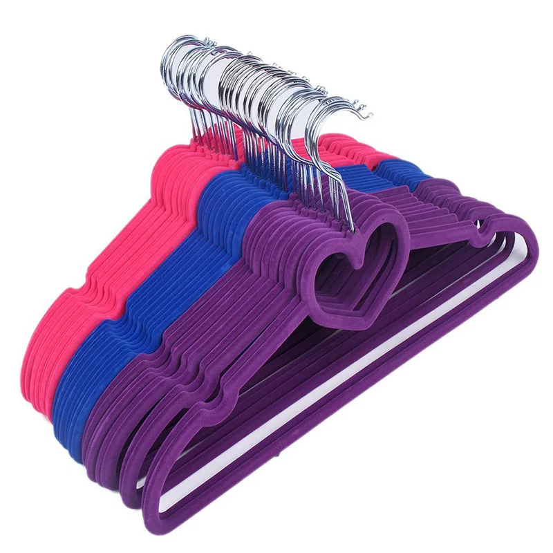 Cute Velvet Hangers with Heart Design, Clothes Drying Rack, Coat Hanger, 40cm, 5 PCs/Lot