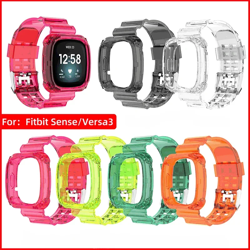 Capa transparente e pulseira para fitbit versa 3, pulseira inteligente para fit bit versa sense versa lite sense 2