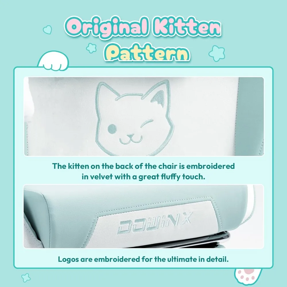 Silla para juegos linda con orejas de gato y soporte lumbar para masaje, silla ergonómica para ordenador para niña con reposapiés y reposacabezas