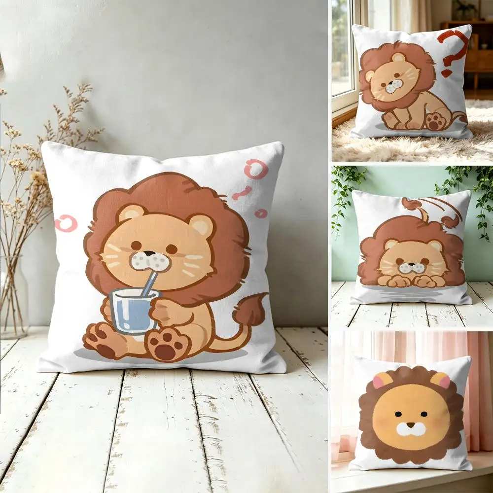 Lion Cute Cartoon Kids Cushion Cover Square Decorative Throw Pillow 40x40cm For Sofa Bedroom Living Room Home Decor