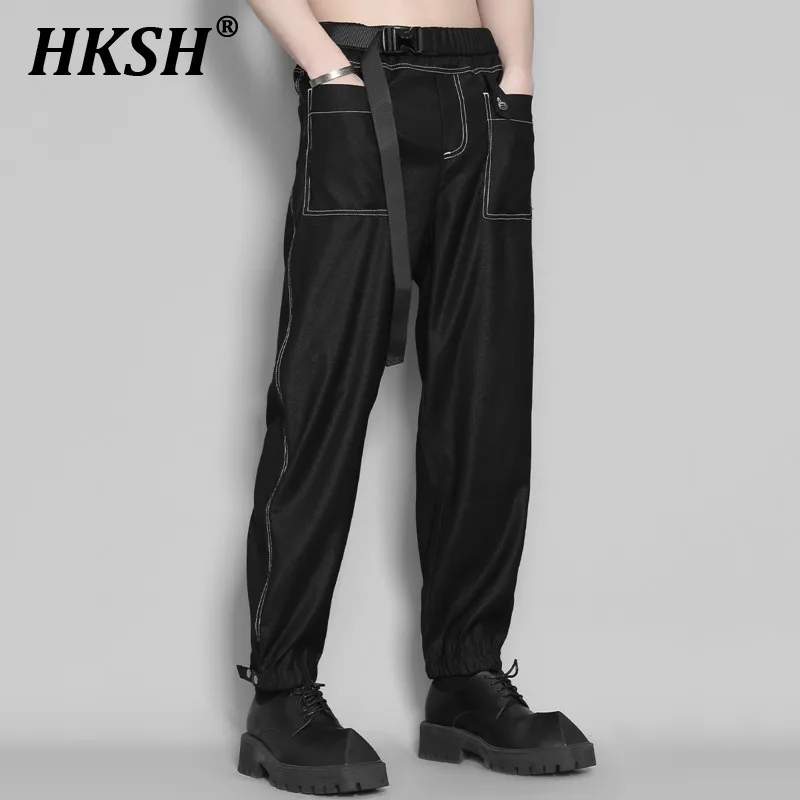 

HKSH Original Design Trendy Dark Casual Pants Hong Kong Style Chic Pockets Color Contrast Lines Leggings Men's Dark Tide HK1046