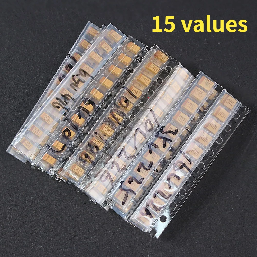 

150PCS 1uf-220uf SMD Tantalum Capacitor Assortment Kit A/B Case Tantalum Capacitors Set 1UF 2.2UF 10UF 15Values Capacitors