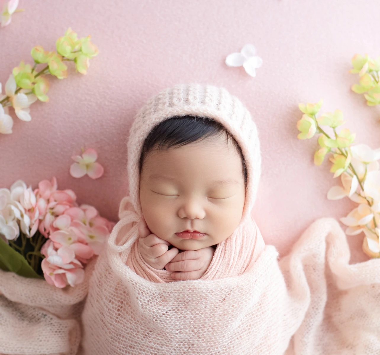 Pink Baby Wrap Newborn Photography Props Knitted Newborn Wraps for Photography Cotton Baby Hat Photo Shoot Accessories