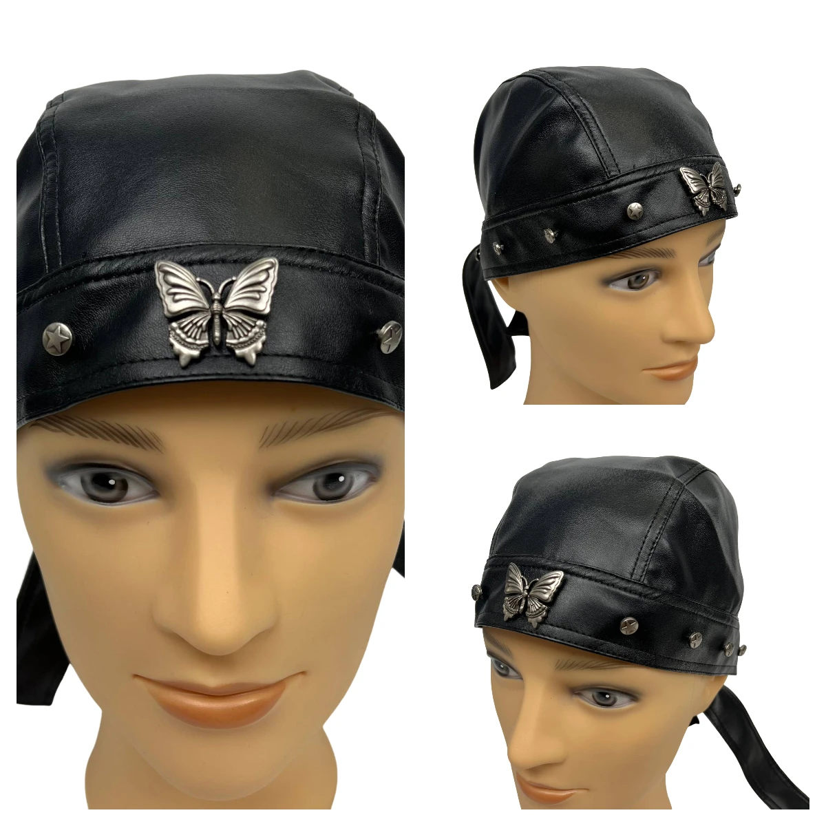 2 optional cool punk black PU leather pirate hat Halloween cosplay costume photo taking prop party supplies gift