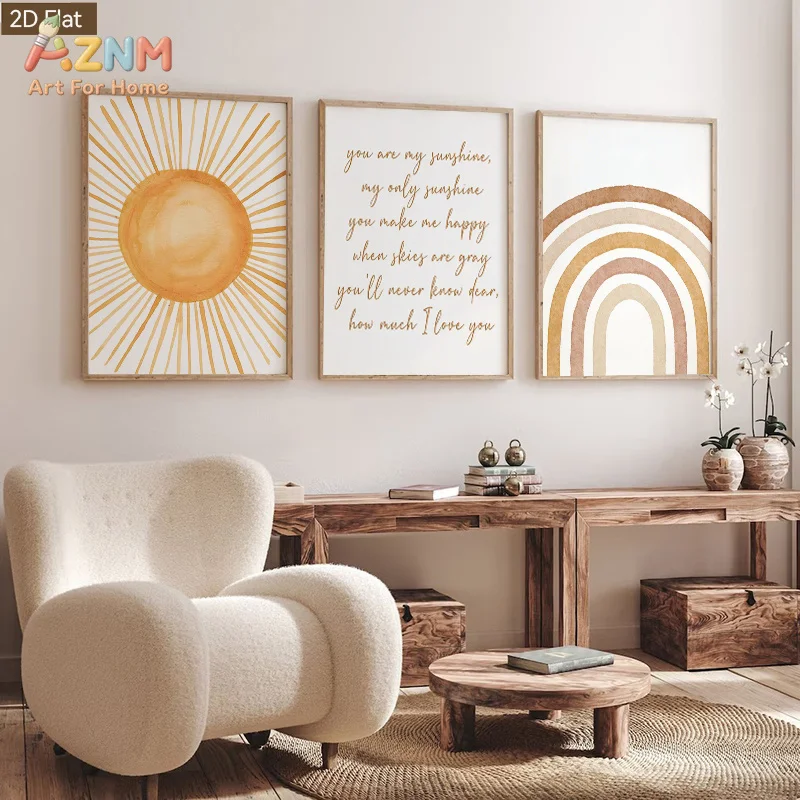 1pc/3pcs You Are My Sunshine Wall Art Canvas Prints Suitable for Room Decor Nordic Minimalist Rhyme Warm Decoration