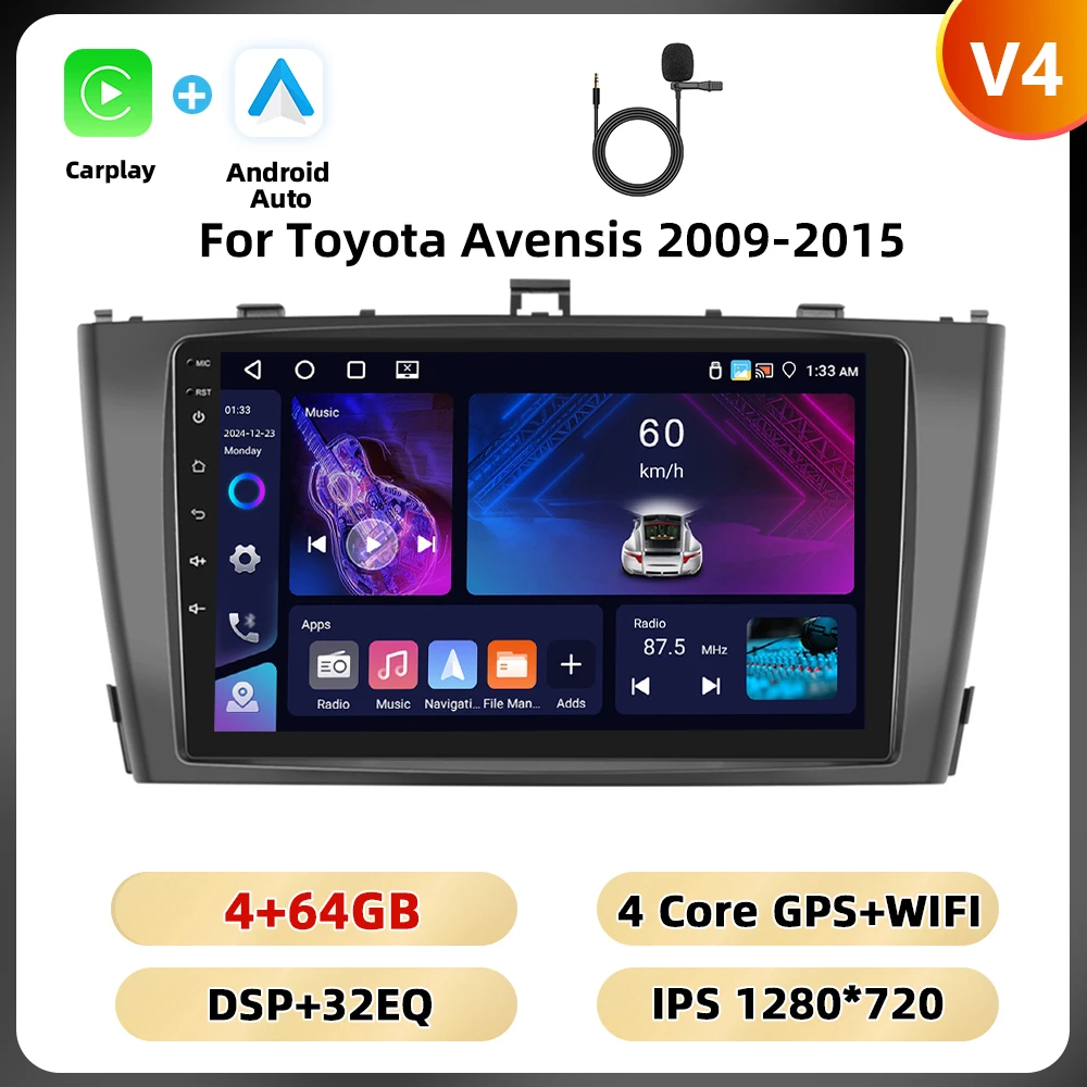 Podofo 2din 8Core Autoradio Voor Toyota Avensis 2009-2015 Multimediaspeler Carplay Android Auto Gps Navigatie Dsp 9 ''Auto Audio