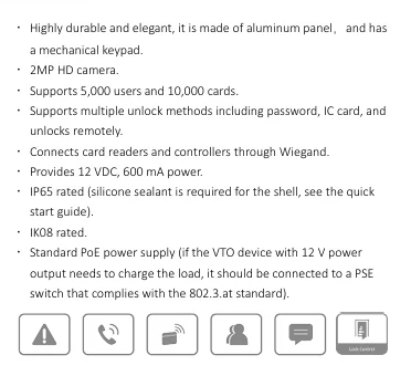 Dahua VTO3222E-P Original 2-wire Video Intercom 2MP IP Apartment Doorbell With Keypad Support PoE IC/Password/Remotely Unlocks