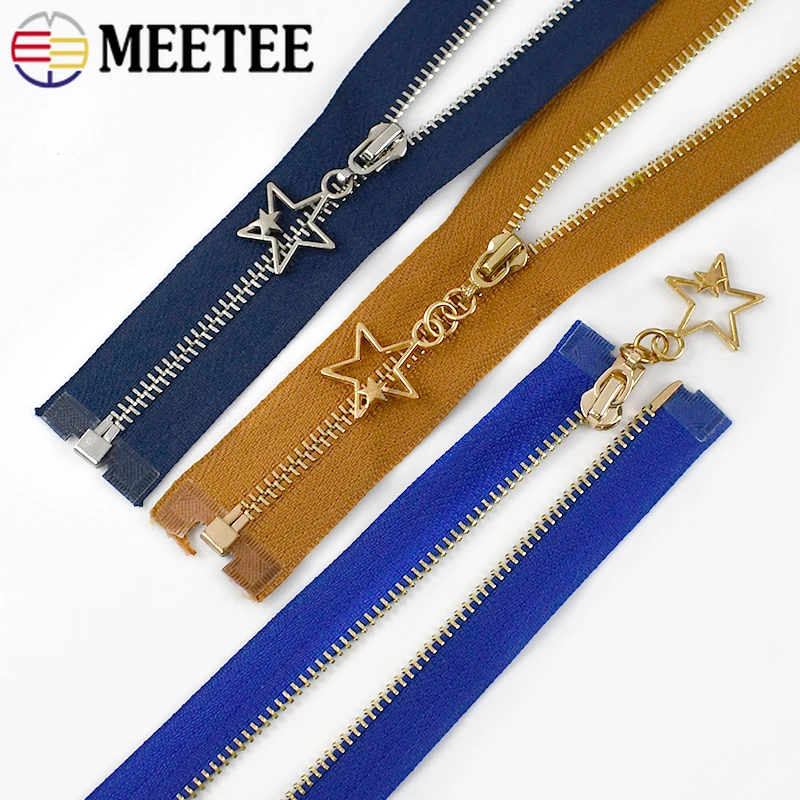 Metal Star cabeça zíperes, ouro e prata dentes para casaco, saco e decoração do vestido, kit de reparação DIY, costura acessórios de substituição, 5PCs, 3 #, 15-70cm