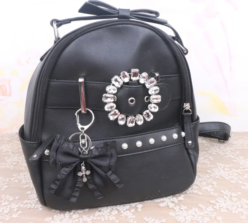 Handmade Japanese Mass-produced Lolita Bow Beaded Pearl Pendant Bag Accessory Bag Pendant Women's Card Bags Small Wallet Female