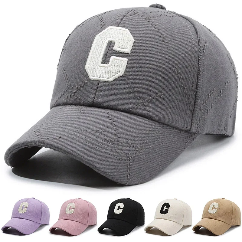 Four Seasons Baseball Cap Men's and Women's Same Fashion Big C Couple Casual Hat Solid Color Shade Texture Women's Cap