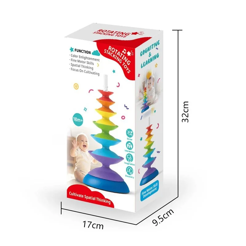 Children Rainbow Rotation Ring Set, Early Education Intellectual Baby Rainbow Stack Circle, Toddler Spin Toy, Educational Playse