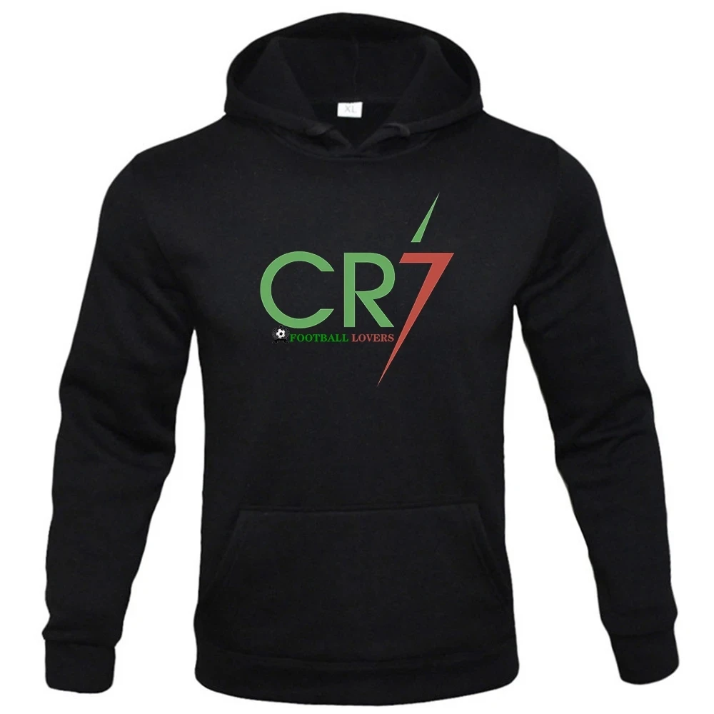 Men\'s Spring Autumn Fleece Hoodie Letter \'CR7\' Printed Pullover Football Fans Training Wear Hoodie New Plus Size Sports Fitness