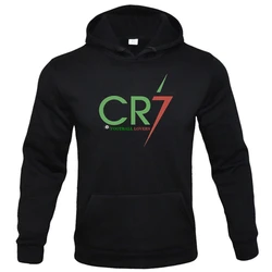 Men's Spring Autumn Fleece Hoodie Letter 'CR7' Printed Pullover Football Fans Training Wear Hoodie New Plus Size Sports Fitness