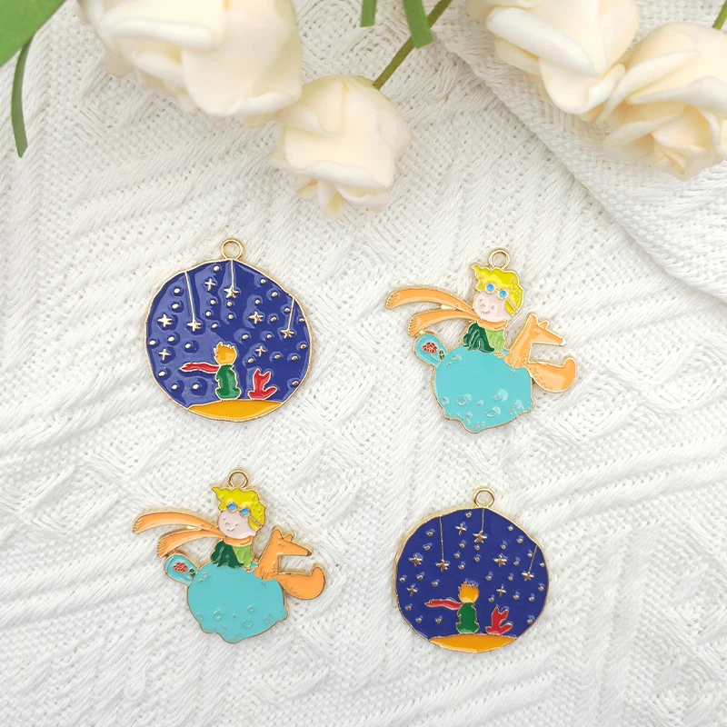 

10pcs Alloy Dripping Charm Cartoon Planet Little Prince Pendant Earrings DIY Pendant Keychain Jewelry Accessories Anime Charms