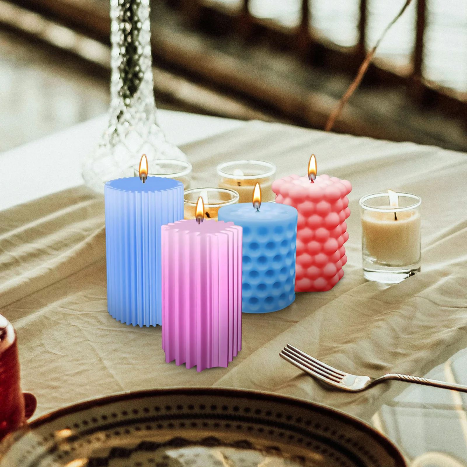 

4Pcs Silicone Molds Unique Pillar Shapes Reusable Easy Demold DIY Making Tools Kit Silicone Molds for Candles