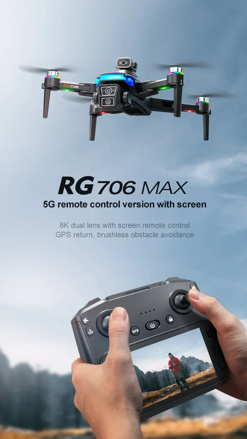 Rg706Max نظام تحديد المواقع بدون طيار 8K المهنية كوادكوبتر 5G واي فاي طائرات بدون طيار Fpv فرش السيارات تجنب العوائق التصوير الجوي درون اللعب #4