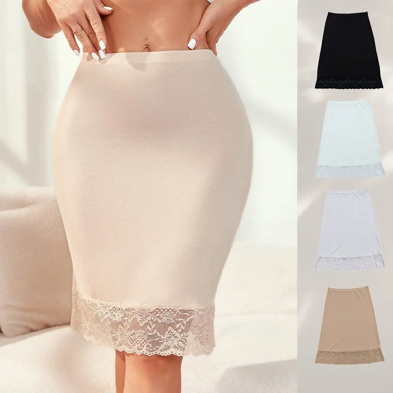 Women Western Summer Half Slip Lace Spliced Hem Underskirt Anti‑Static Inner Bottom Garment Block Accidental  Exposure