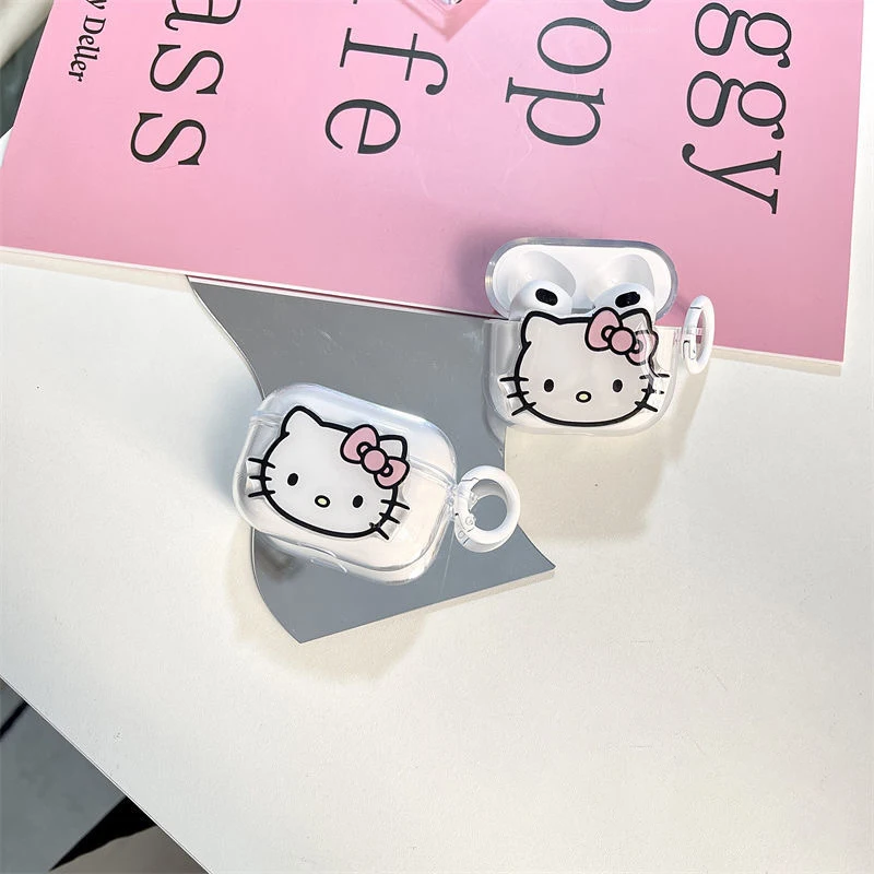 Ensemble d'écouteurs compatibles Bluetooth Sanurgente Hello Kitty 3D, étui rigide PC, étui pour écouteurs, housse pour AirPods 1, 2 Pro, 3, Pro2