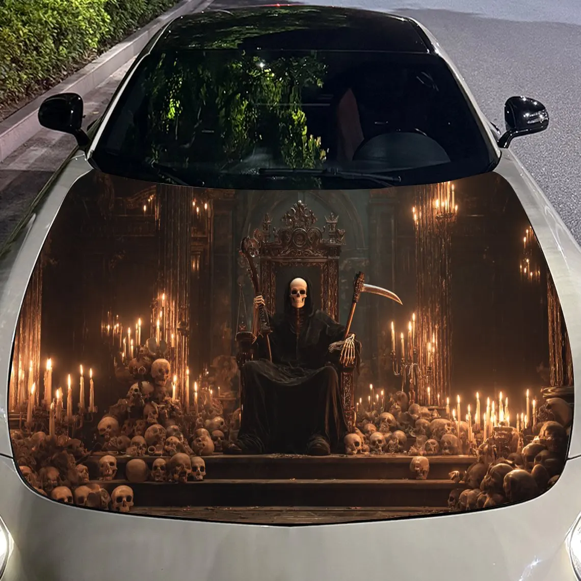 Nether Throne Reaper Candlelit Skull Feast Car Vinyl Wrap، مادة PVC ملصق غطاء السيارة المقاوم للماء، مقاوم للخدش ذاتي اللصق
