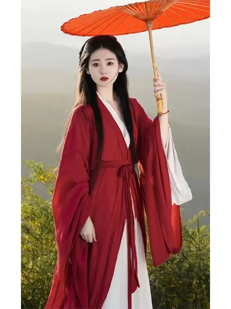 Chinese style Hanfu traditional red flowing Oriental fairy Cosplay stage dance robe fairy dress  ancient chinese costume