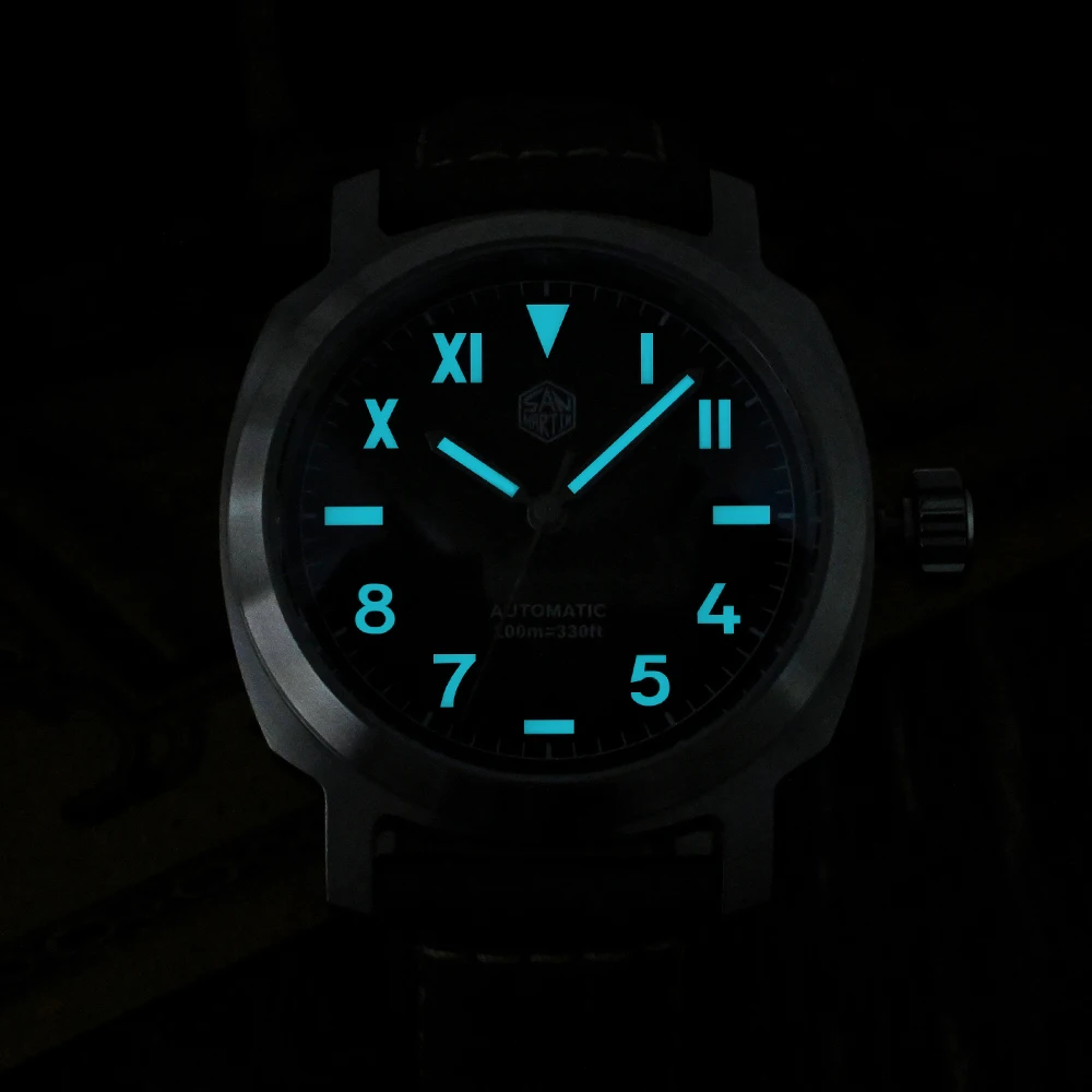 Montre Automatique Mécanique Vintage YN55 San Martin 40mm Étanchéité 10 Bar Modèle Classique pour Hommes Design Élégant et Durable SN0065 Fabriquée en Acier Inoxydable 316L avec Bracelet en Cuir et Fonction Luminova