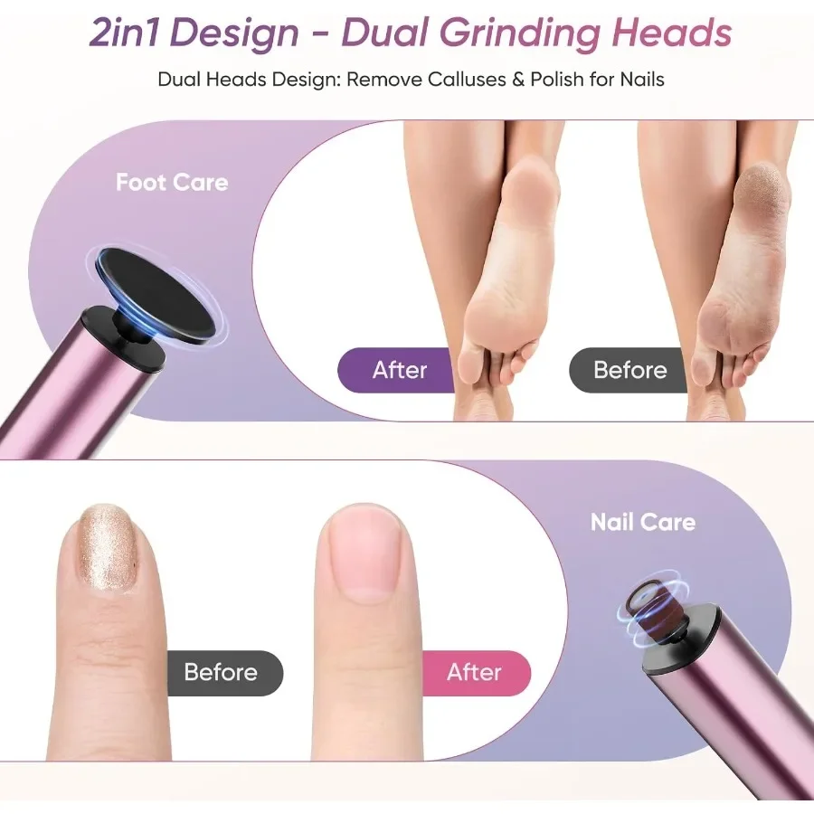 เครื่องกำจัดหนังด้านเท้าไฟฟ้า 2in1 แบบชาร์จไฟได้ พร้อมที่ขัดเท้า 9 ระดับความเร็ว สำหรับขจัดเซลล์ผิวที่ตายแล้วและดูแลเท้า