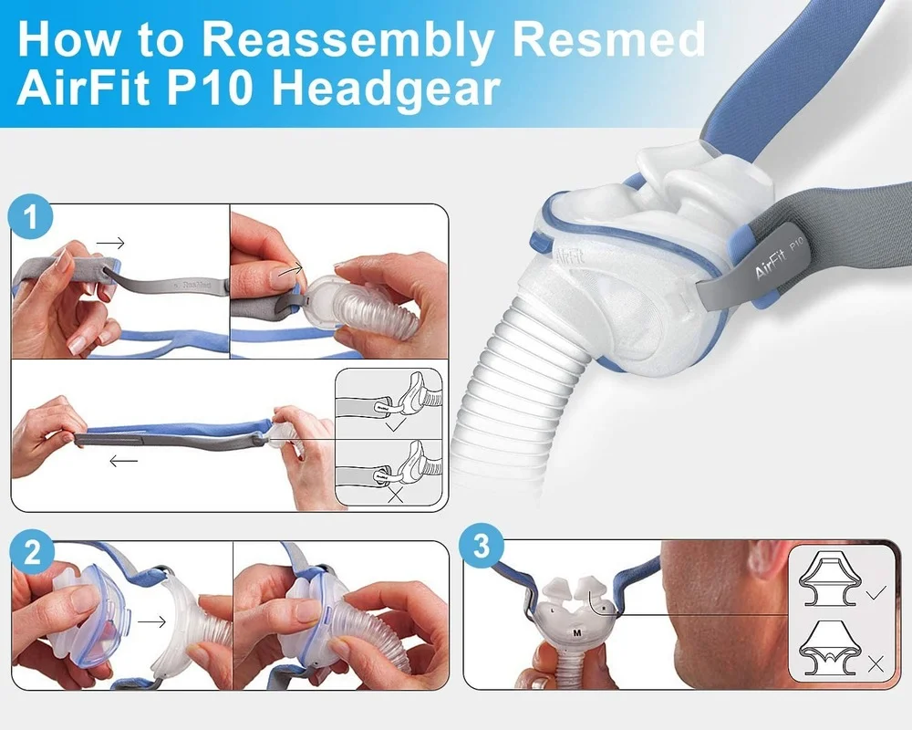 3 Vervangende Hoofddeksels Voor Resmed Airfit P10 Neuskussen Cpap Maskerbandjes Inclusief 3 Bandjes En 6 Verstelclips