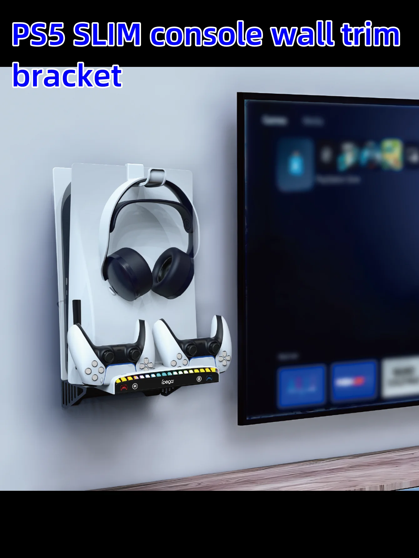 

PS5Slim/PS5 Console Universal Wall stand PS5 Wall gamepad charger headset mount with RGB light strip