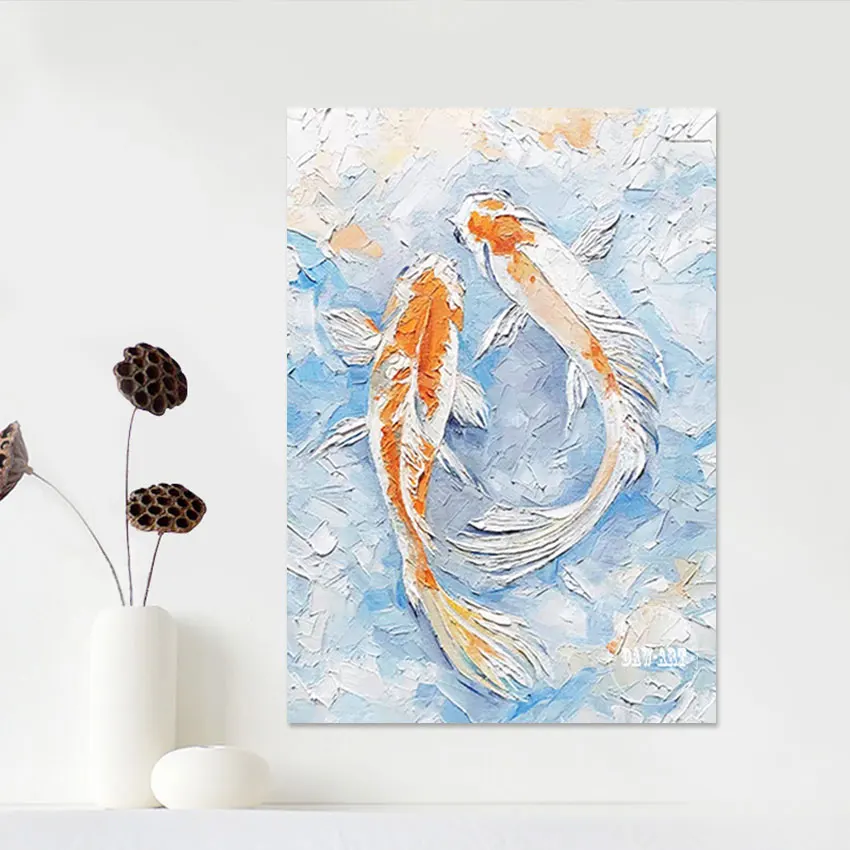 

Outdoor Wall Art Decor Piece，Modern Acrylic Animal Oil Paintings Frameless Cheap Canvas Picture ,Fish In The Pond Hand Drawing