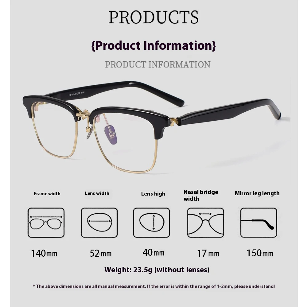 نظارات رجال الأعمال عادية - 180 °   مفصلة R عكسية، خفيفة للغاية 23.5 جرام