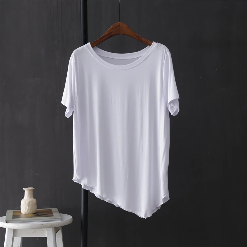 

Asymmetrical Modal Women T-Shirts Summer New Short-Sleeved Solid Loose Casual All Match Female Pulls Outwear Tops