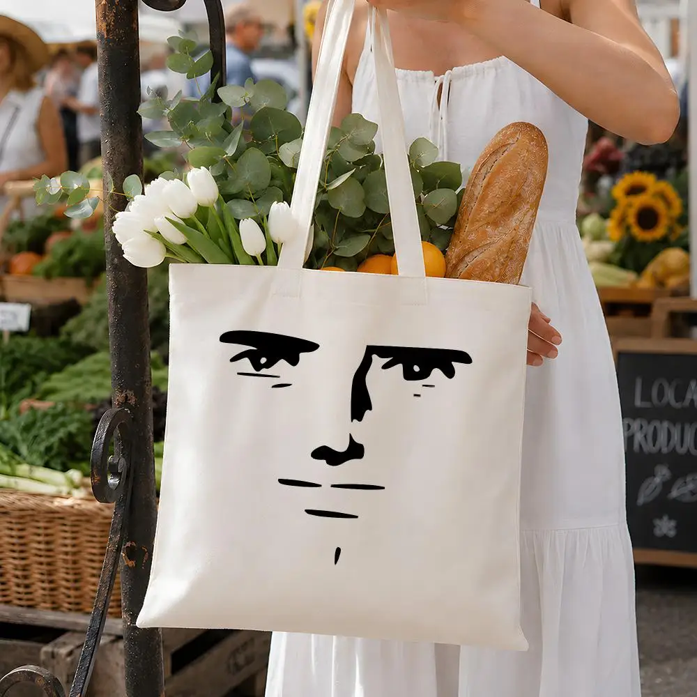 Meme Face Trollface Rage Comics Storage Bags Fashion Cotton Canvas Tote Bag Eco Friendly Reusable Large Capacity Shopping Bag