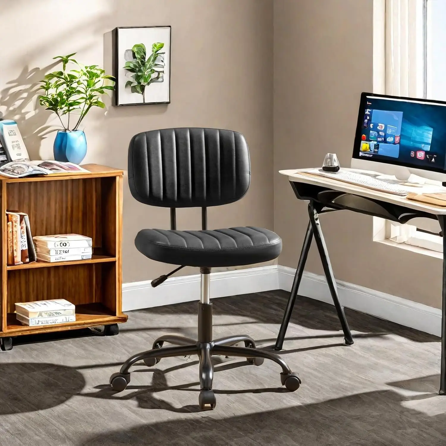 

Arml Home Office Desk Chair With Ba Lumbar Support, Ergonomic Pu Leather Computer Task Chair With Adjustable Height, 360°