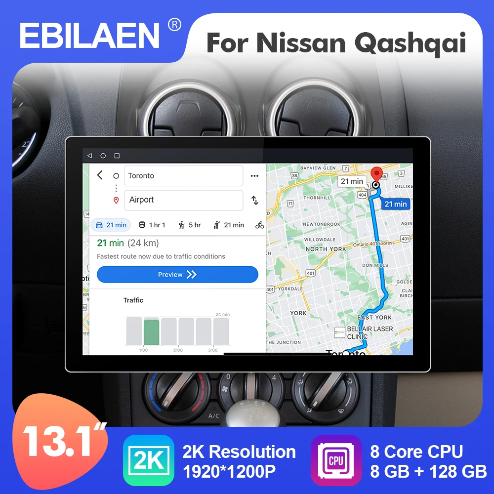 

EBILAEN 13.1 Inch 2K Android 12 Car Multimedia Radio Player For Nissan Qashqai 2008-2015 GPS Stereo 8 Core Carplay 4G WIFI