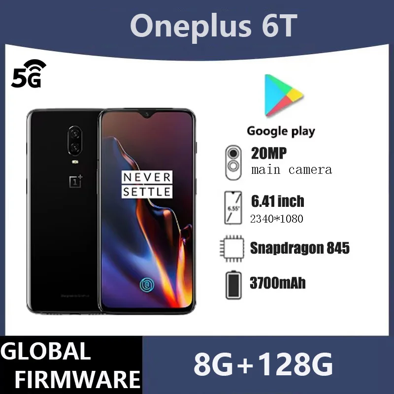 Global Firmware Oppo Oneplus 6T Snapdragon 845 Cellphone 5G LTE 6.41'' NFC 3700mAh 20MP+16MP full screen One Plus 6t used phone