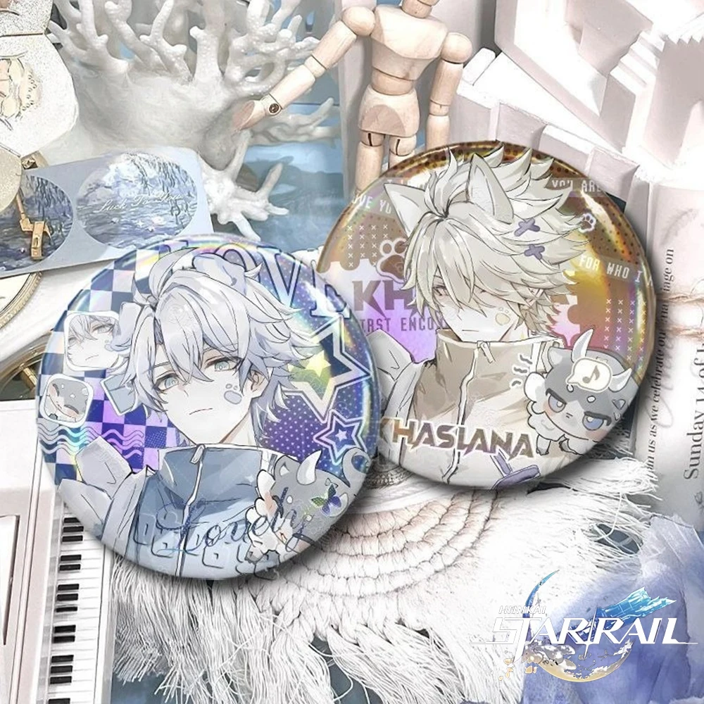 Gioco Honkai: Star Rail Phainon Khaslana Cosplay Distintivo laser Spilla in banda stagnata in metallo Spille da collezione Figura di cartone animato Puntelli per feste