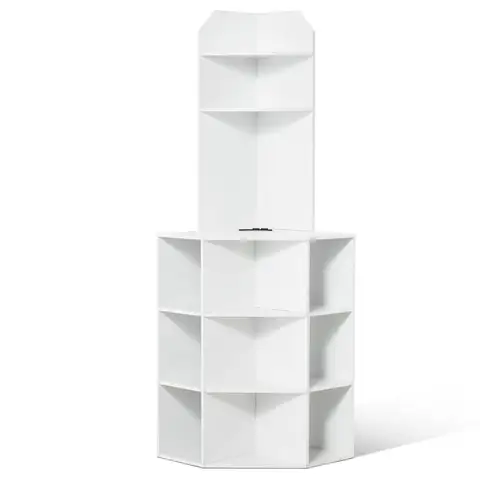 64" Tall Corner Storage Cabinet, 6 Tiers Wooden Storage Cabinet With USB Ports And Outlets & Adjustable Shelves, Freestanding