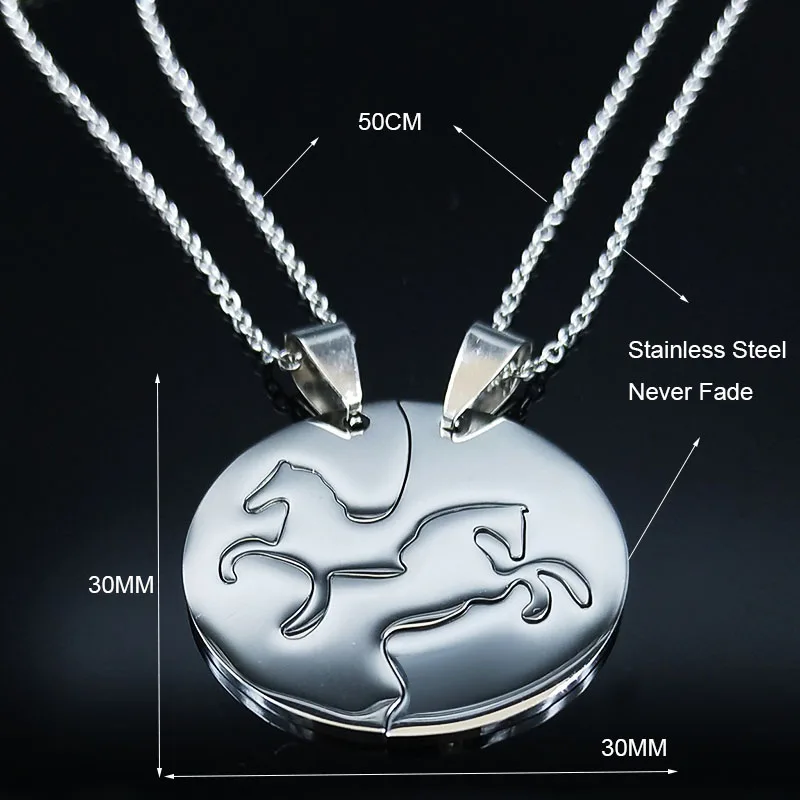POWER℃GEAR Necklace 1st AnniversaryModel 2PCS Horse Stainless Steel Chain Necklace for Women Men Horses