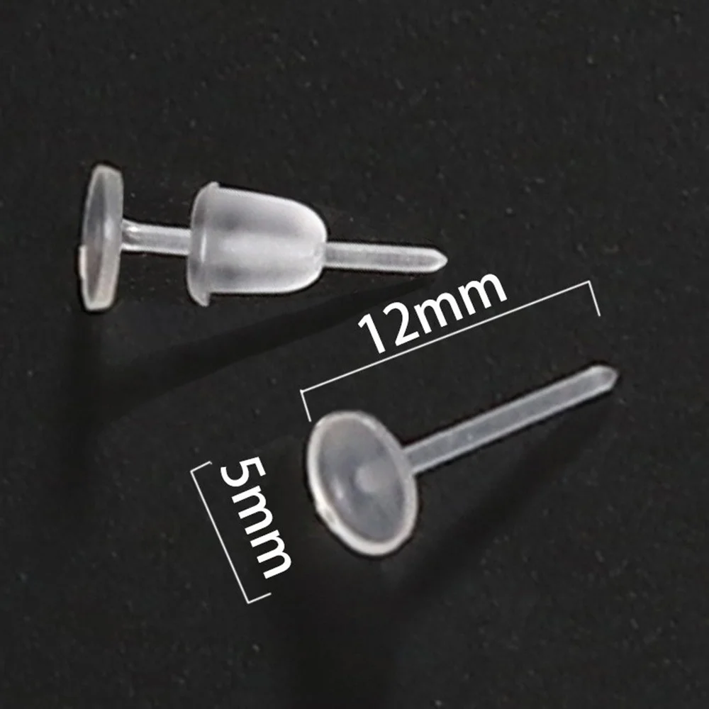 100Pcs 5mm Transparent Plastic Earring Posts with Clear Rubber Backs, Invisible Ear Stud Accessories for Jewelry Making