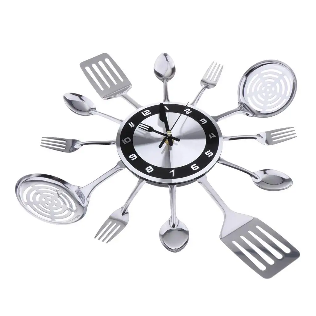 Horloge murale d'ustensile de cuisine de couverts d'argent de conception moderne pour la décoration