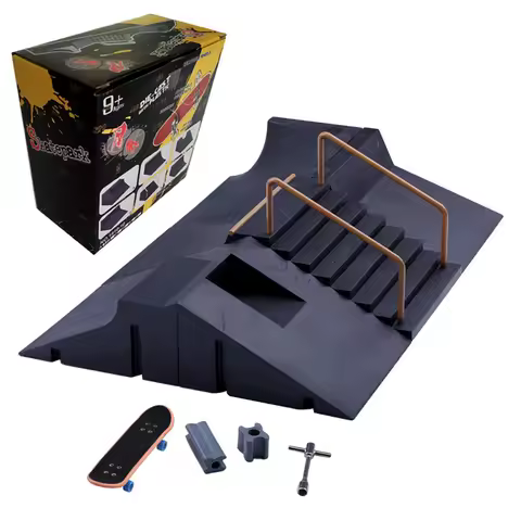 1Set New Fingers Training Skate Park Ramp Set Plastic Funny Tech Practice Deck Black Finger Skateboards Children