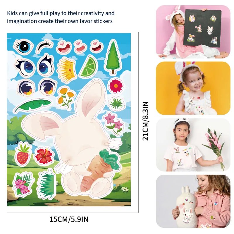 DIY Make A Bunny Face Stickers Sheets Easter Basket Stuffers Party Favor Cute Cartoon Rabbits Puzzle Stickers Kids Toddlers Gift