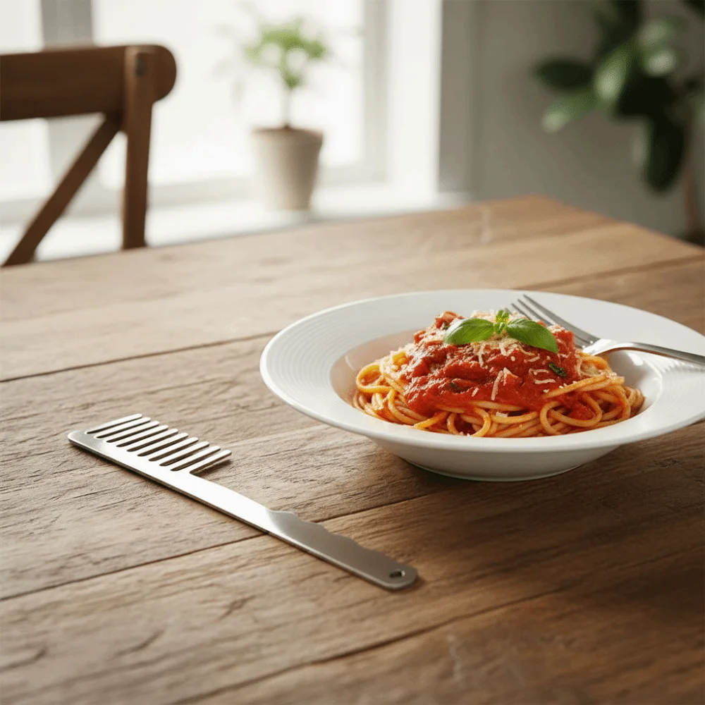 Stainless Steel Spaghetti Drainage Comb Long Handle Rust-proof Spaghetti Serving Fork Heat Dissipation Noodle Stirring Fork