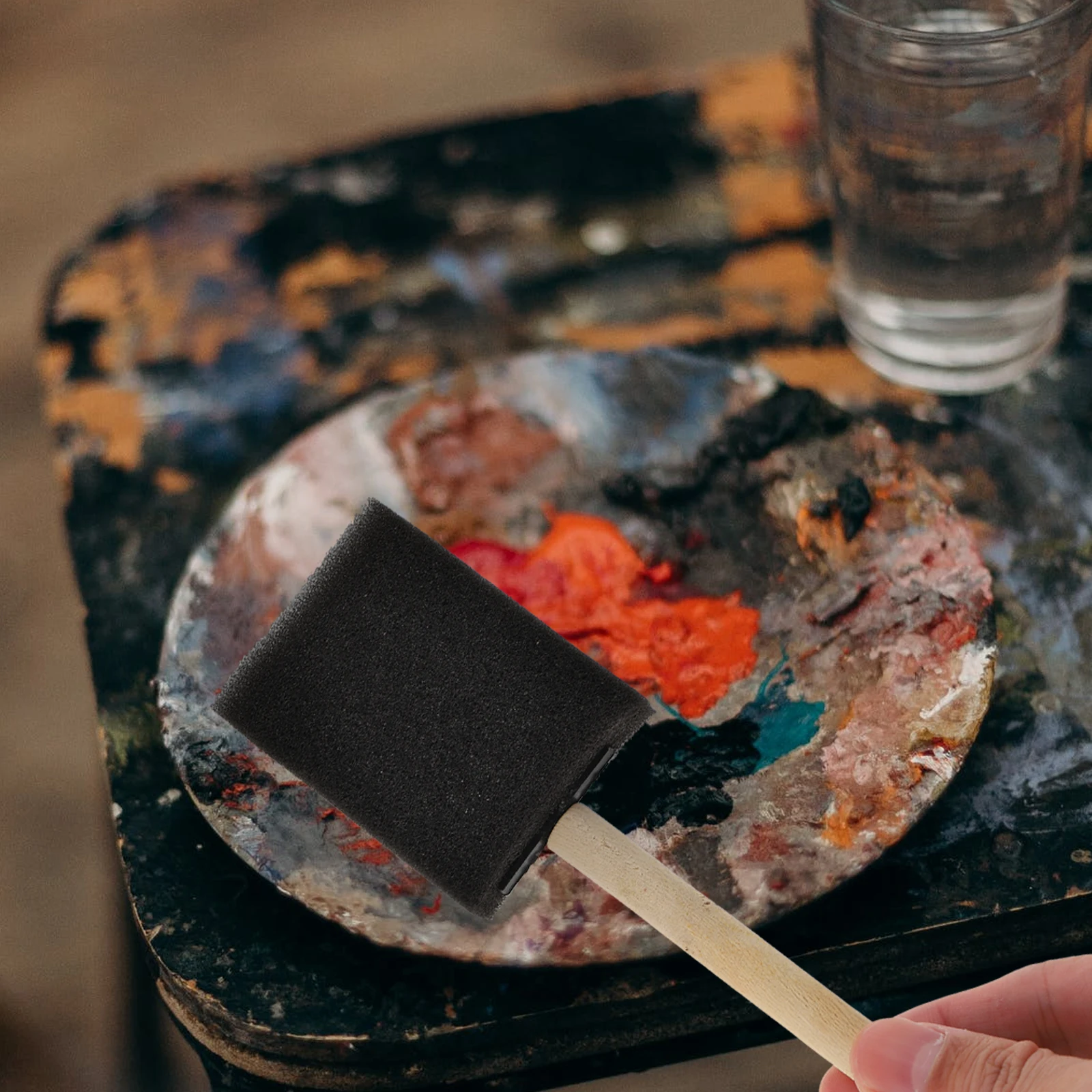 

16Pcs Children Painting Tools Wood Handle Sponge Brushes for Oil Watercolor Acrylic Gouache Artistic DIY Sponge for Painting