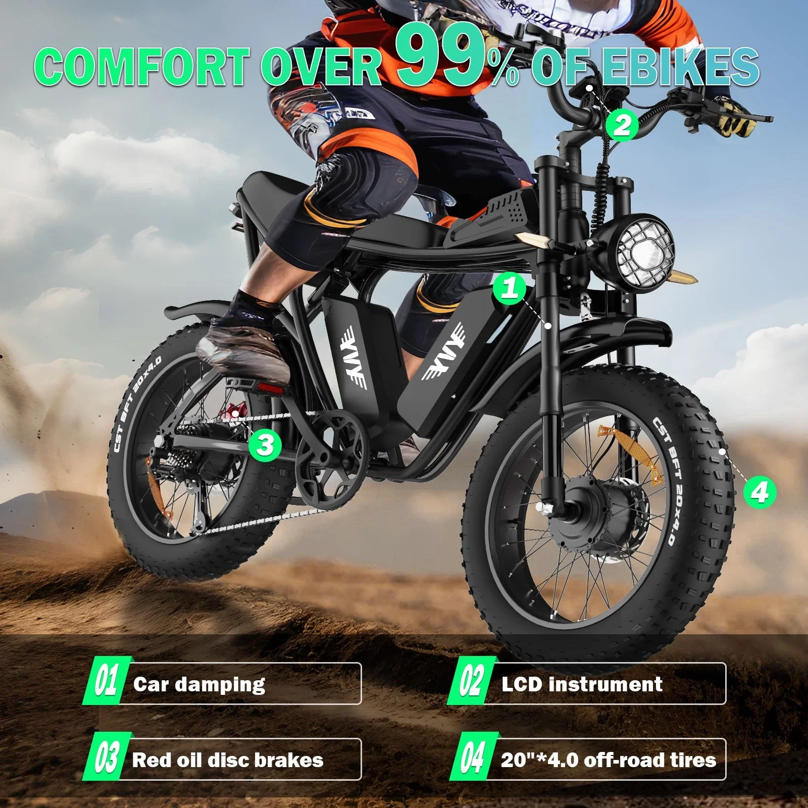 دراجة كهربائية للبالغين 1500/2000 واط 30/37MPH 48 فولت-52 فولت 50-80 ميل دراجة نارية كهربائية 20 "الدهون الإطارات الترابية دراجة Shimano 7-Speed E-Bike