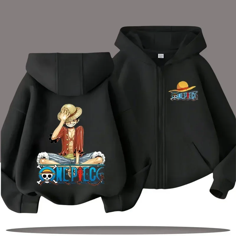

New Boys' sport shirt for girls, casual top, fall/winter coat Children's zipper hooded sweatshirt with "One Piece" cartoon print