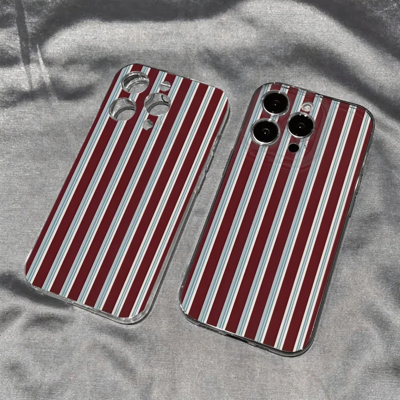 Coque de téléphone souple à rayures bleu et bordeaux pour iPhone 11 12 13 14 15 16 17 18 Pro Max 16 Plus Air, coque transparente