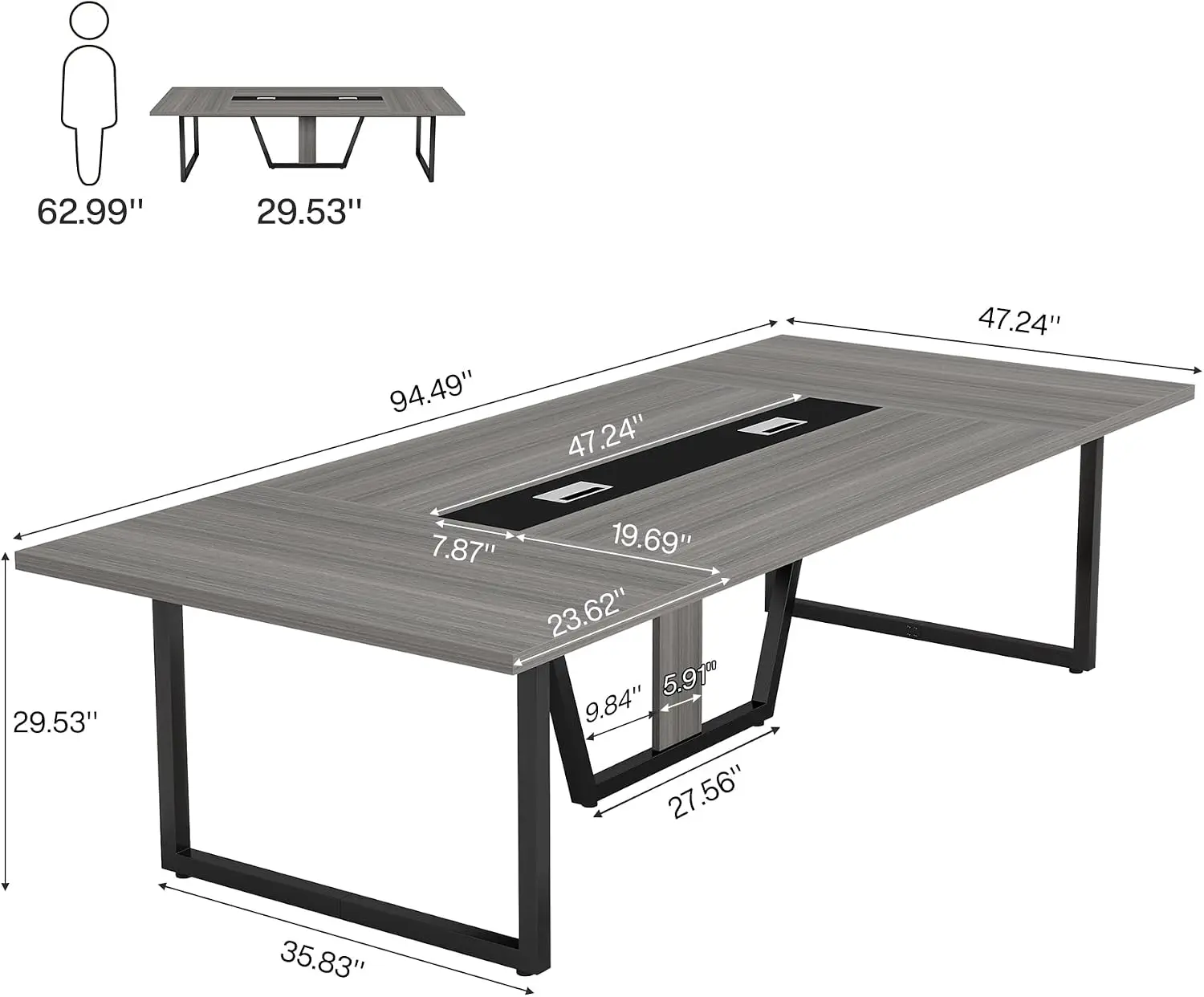 8FT Conference Table, 94.49 L x 47.24 W x 29.53 H Inches Large Meeting Podcast Table for 10 People, Business Style Wooden Traini